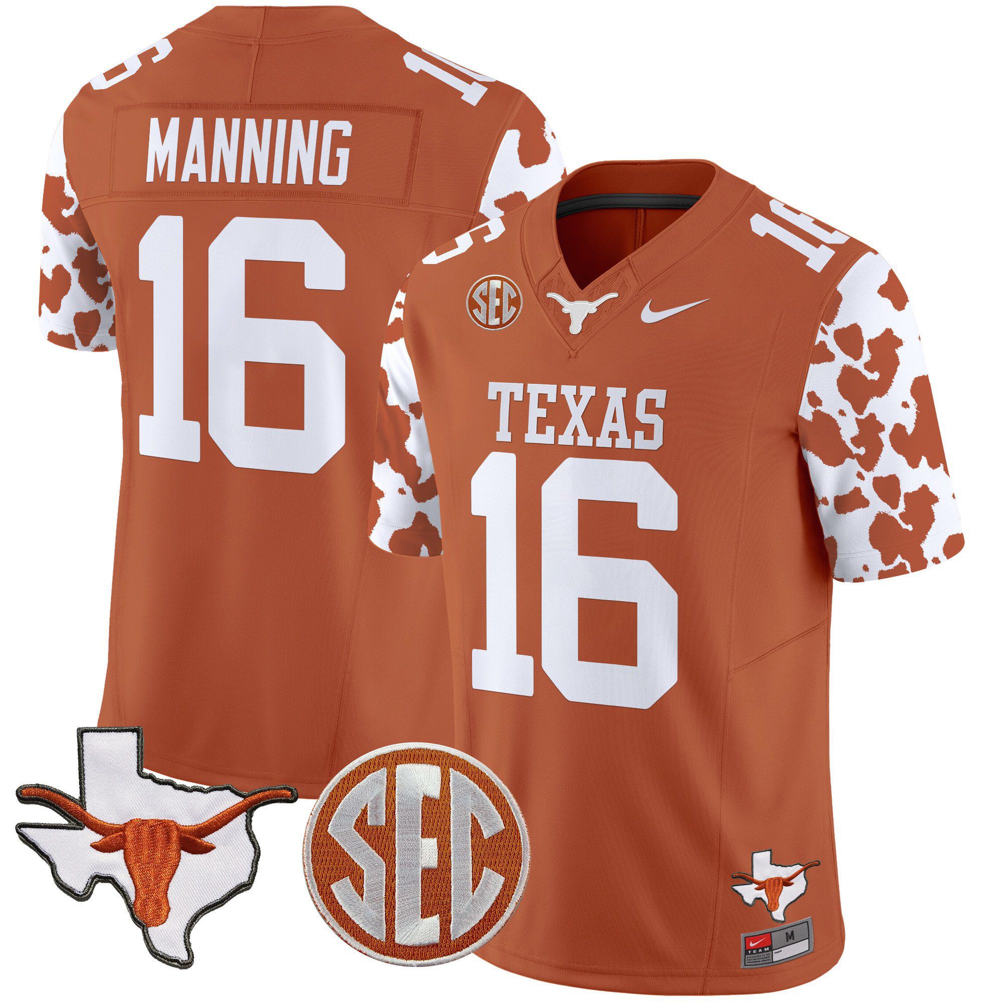 Men Texas Longhorns #16 Manning Orange 2024 Nike Cow Spots Vapor Limited NCAA Jersey->indianapolis colts->NFL Jersey
